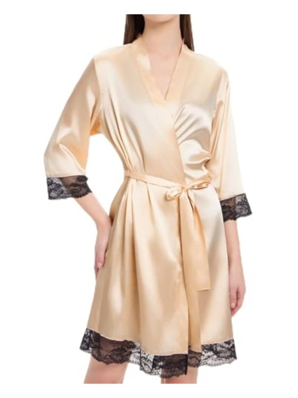 Satin Robe Women Lace Trim Short Kimono Bridesmaid Sleepwear